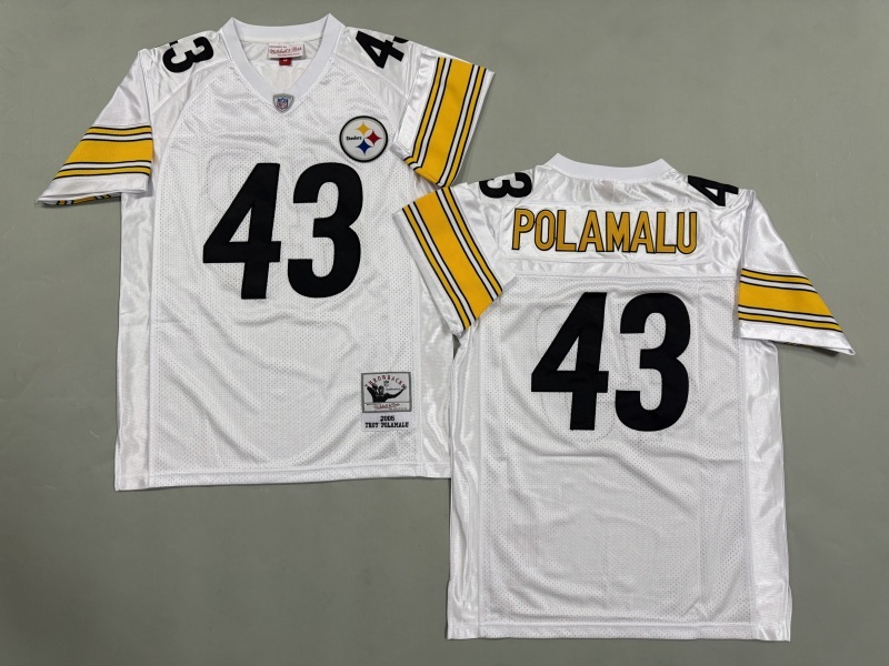 Men 2025 Pittsburgh Steelers #43 Polamalu white Throwback Limited NFL Jersey style 002